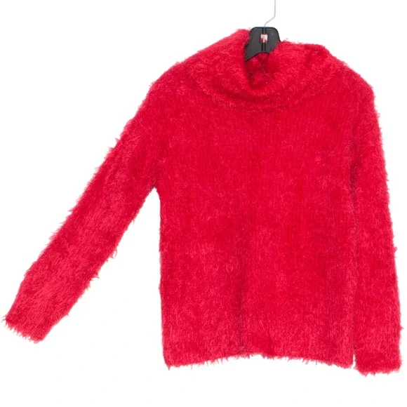 NWT Catherine Malandrino Eyelash Sweater Fuzzy Red Cowl Neck Cozy Statement XS - Picture 6 of 7